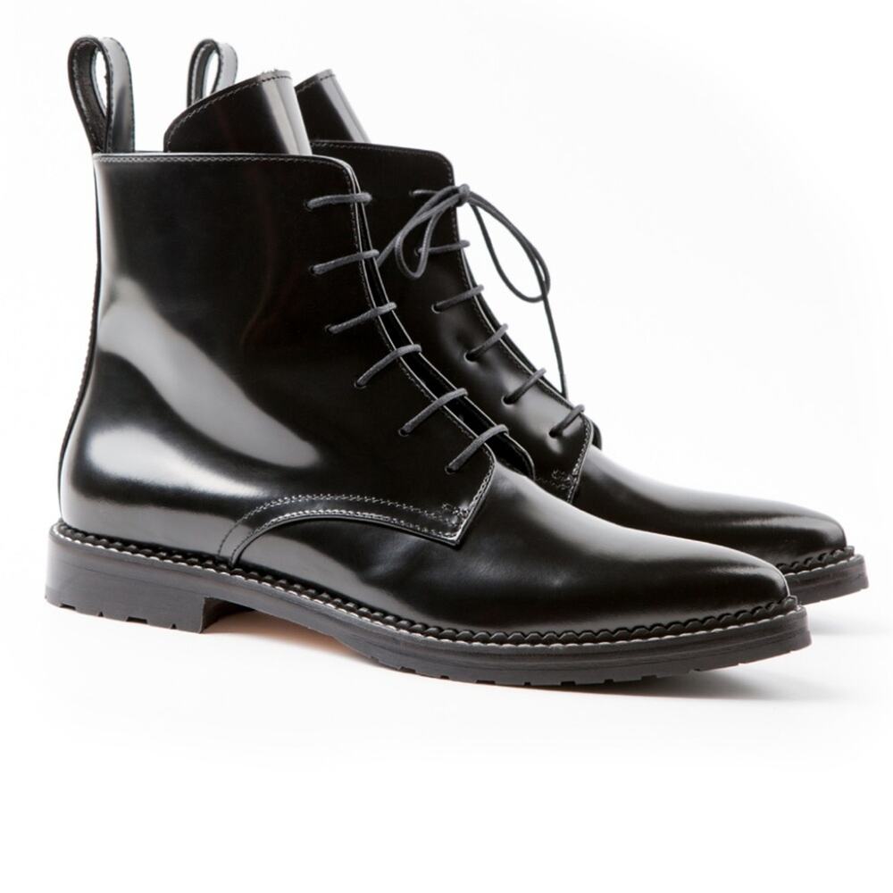 Inch2 Dapper pointed-toe lace-up boots black leather sz 42